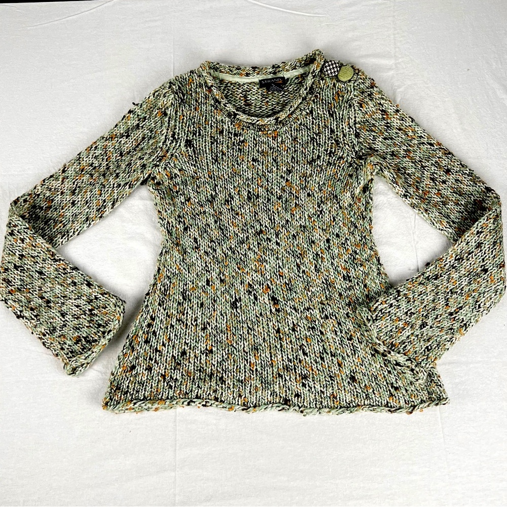 Strand Women’s S Green Wool blend Knit Sweater with Button Detail